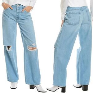 Mother Wide Leg Jeans Distressed Light Wash Blue High Rise Women's Size 30 Tall